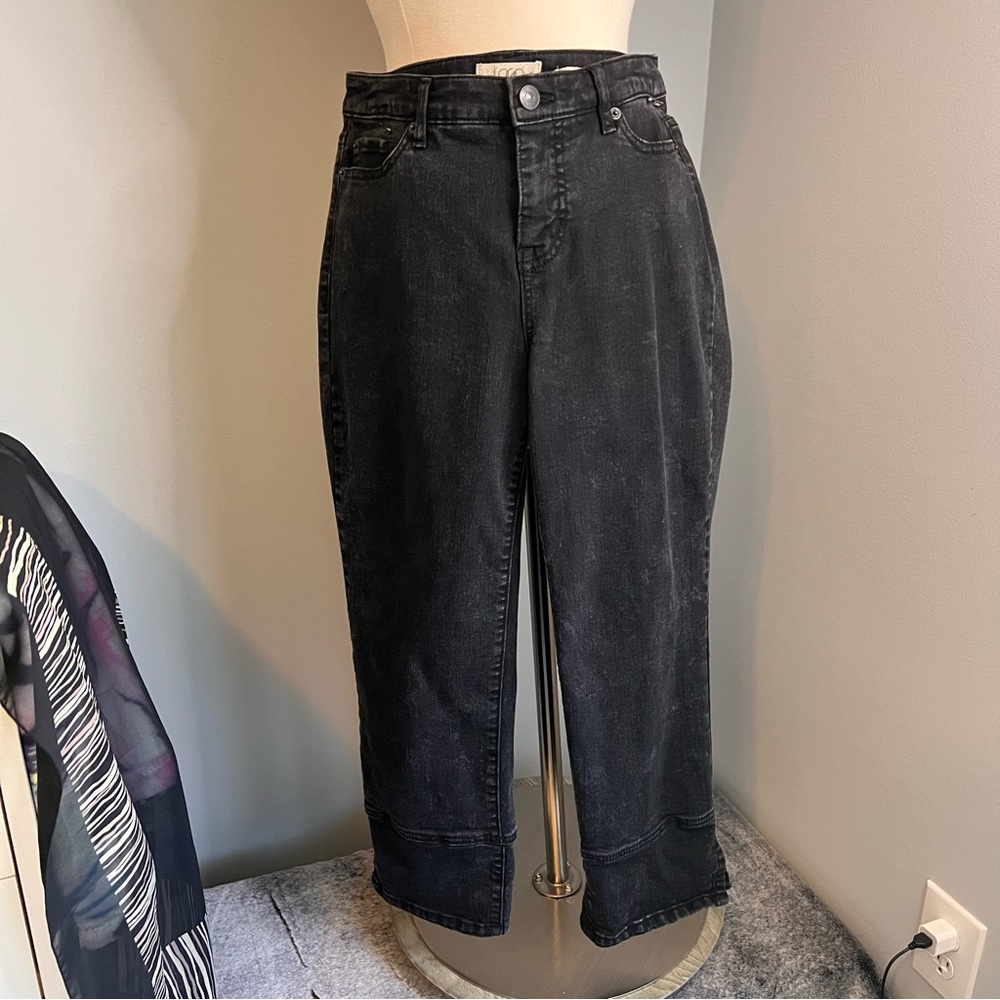 LOGO by Lori Goldstein 2P Petite Black Acid Wash Boyfriend Jeans